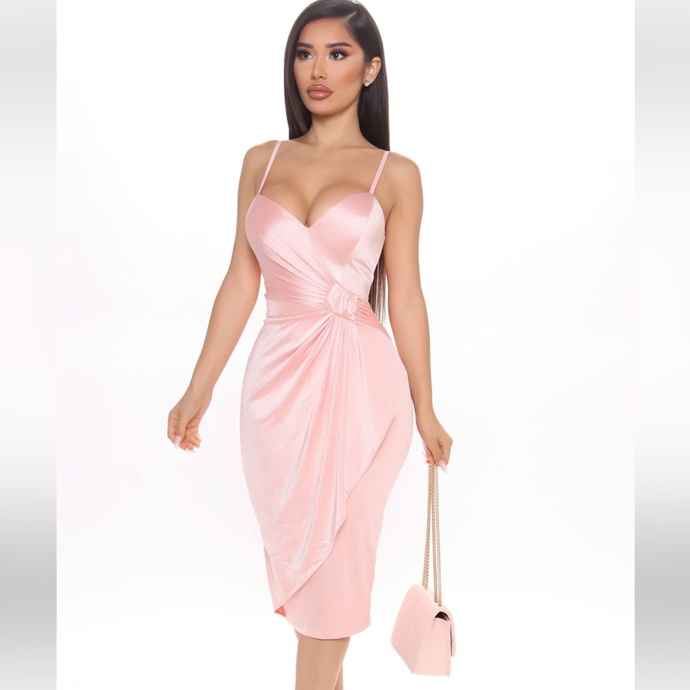 BNWT Fashion Nova Satin Pink MIDI Dress